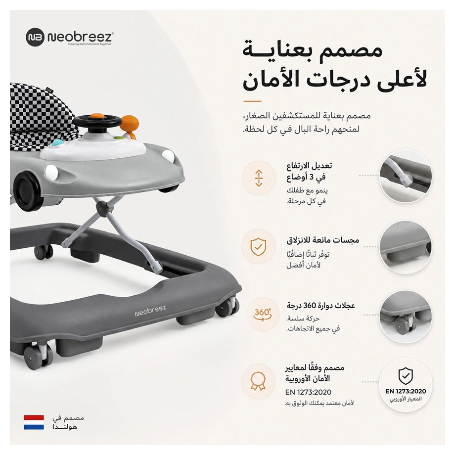 Neobreez 3-in-1 Navix Premium Activity Baby Walker (Grey)