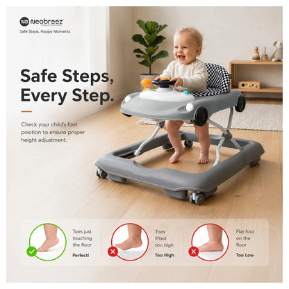 Neobreez 3-in-1 Navix Premium Activity Baby Walker (Grey)