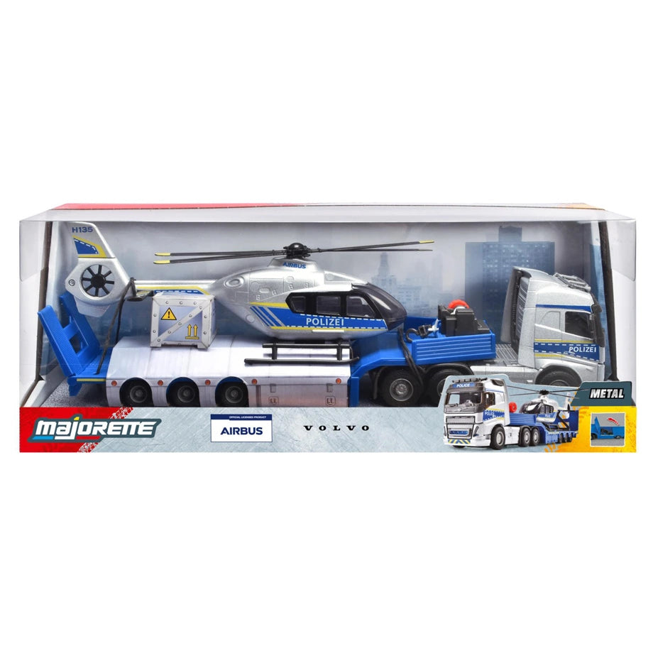 Majorette Grand Series Metal Volvo FH16 Truck And Airbus H135 Police Helicopter Die-Cast Vehicles Set (35 cm, Blue/Grey)