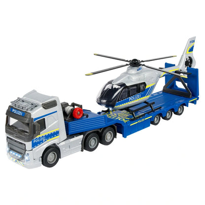 Majorette Grand Series Metal Volvo FH16 Truck And Airbus H135 Police Helicopter Die-Cast Vehicles Set (35 cm, Blue/Grey)