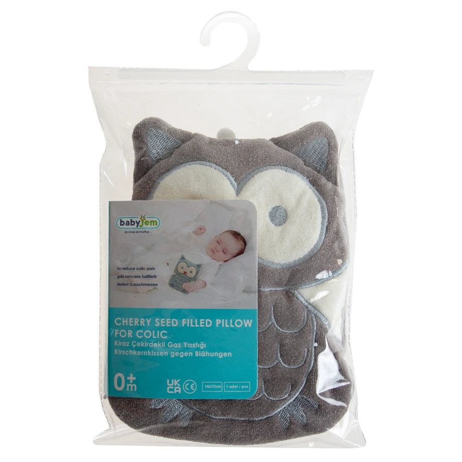 Babyjem Cherry Seeds Filled Velvet Colic Owl Shaped Pillow (Grey), 0 Months+