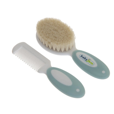 Babyjem 2-Piece Brush & Comb Set with Natural Bristle for Babies (Blue), 0 Months+