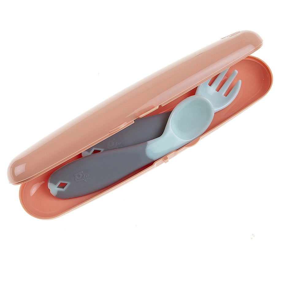 Babyjem Plastic Fork & Spoon Travel Case, 6+ Months (Rose)