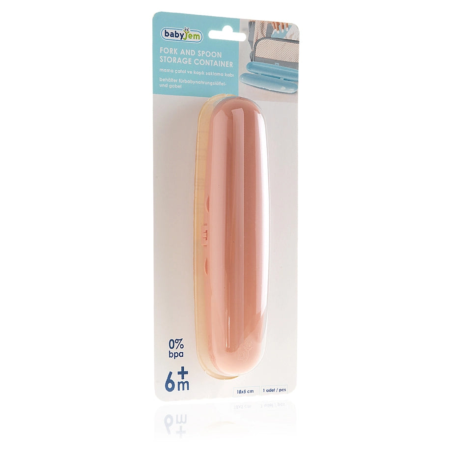 Babyjem Plastic Fork & Spoon Travel Case, 6+ Months (Rose)