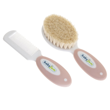 Babyjem 2-Piece Brush & Comb Set with Natural Bristle for Babies (Pink), 0 Months+