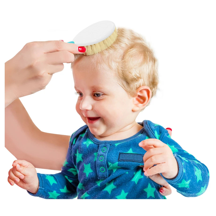 Babyjem 2-Piece Brush & Comb Set with Natural Bristle for Babies (Pink), 0 Months+