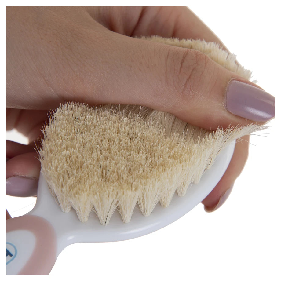 Babyjem 2-Piece Brush & Comb Set with Natural Bristle for Babies (Pink), 0 Months+