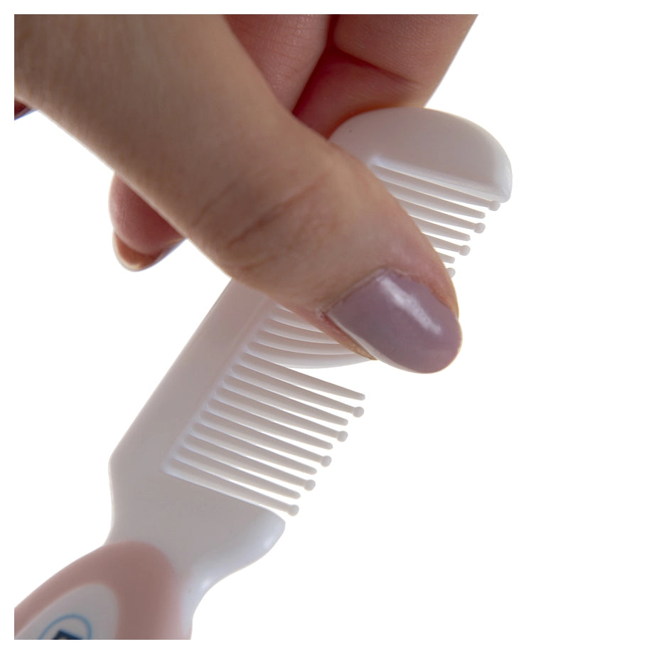 Babyjem 2-Piece Brush & Comb Set with Natural Bristle for Babies (Pink), 0 Months+