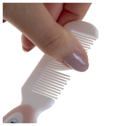 Babyjem 2-Piece Brush & Comb Set with Natural Bristle for Babies (Pink), 0 Months+