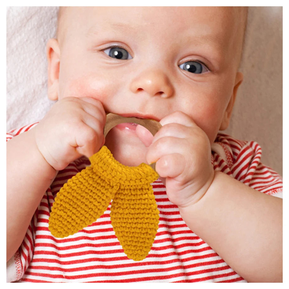 Babyjem Amigurumi Wooden Ring Teether for Baby, 4+ Months (Yellow)