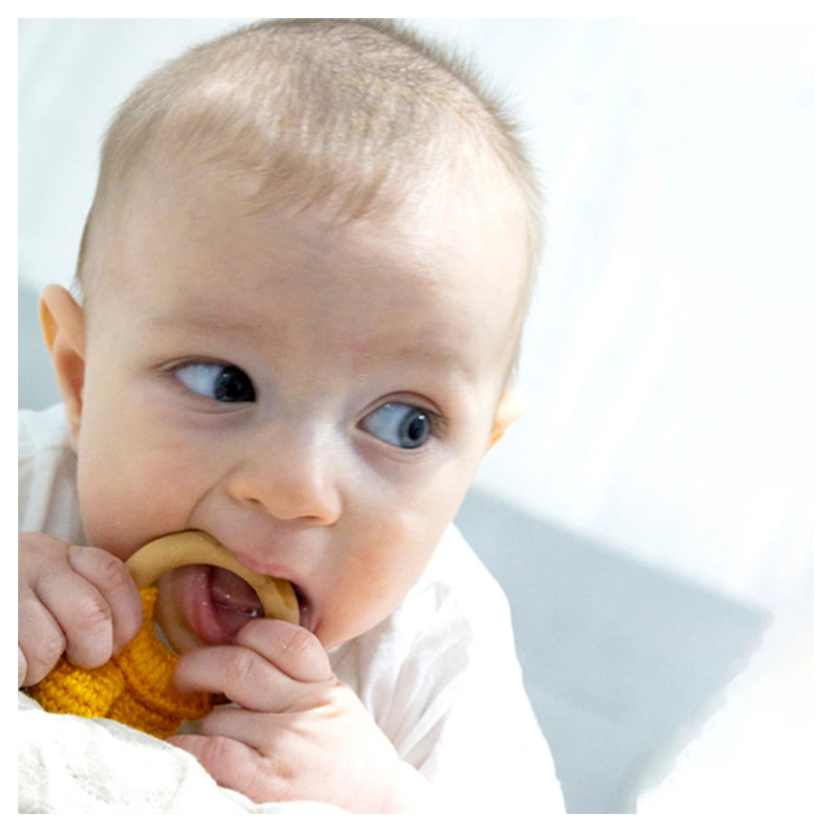 Babyjem Amigurumi Wooden Ring Teether for Baby, 4+ Months (Yellow)