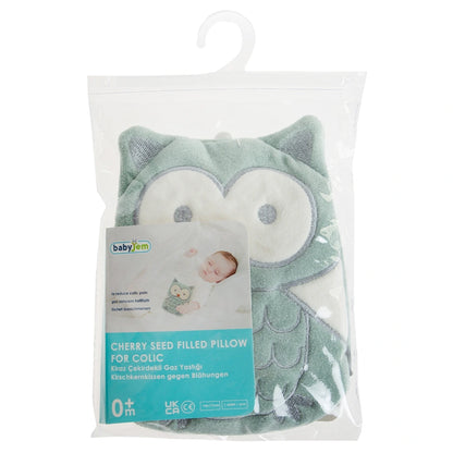 Babyjem Cherry Seeds Filled Velvet Colic Owl Shaped Pillow (Green), 0 Months+
