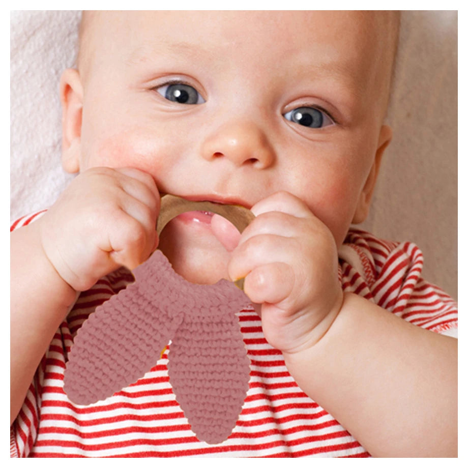 Babyjem Amigurumi Wooden Ring Teether for Baby, 4+ Months (Pink)
