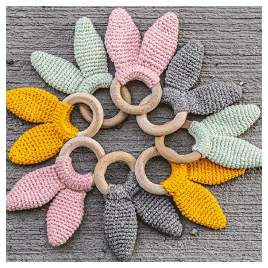 Babyjem Amigurumi Wooden Ring Teether for Baby, 4+ Months (Pink)