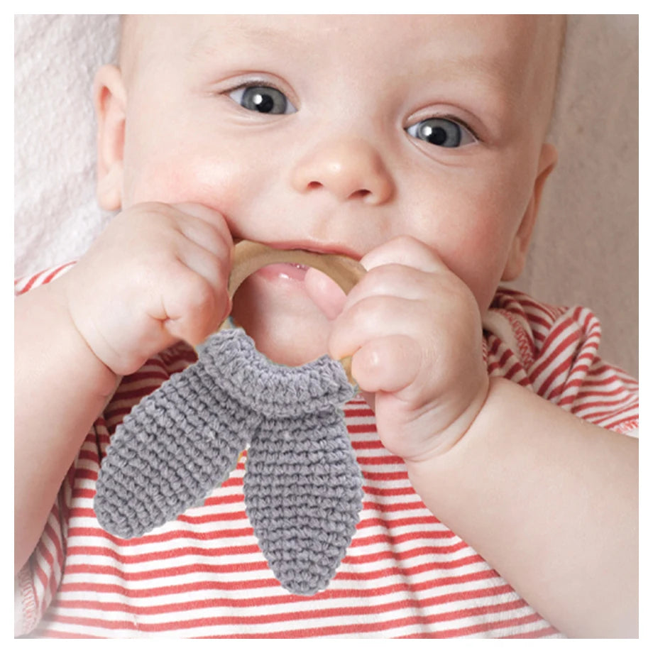 Babyjem Amigurumi Wooden Ring Teether Grey