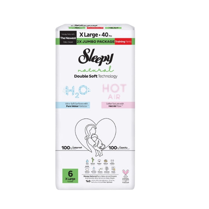 Sleepy Natural X Large Training Pants, Size 6 (15–25kg Jumbo Pack of 40)