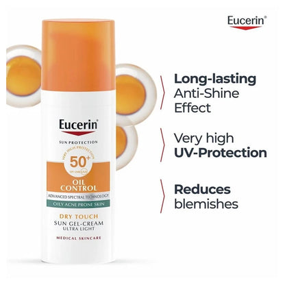 Eucerin واقي شمس للبشرة الدهنية والمختلطة مع عامل حماية SPF50+ (50 مل)