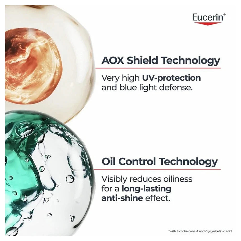 Eucerin واقي شمس للبشرة الدهنية والمختلطة مع عامل حماية SPF50+ (50 مل)