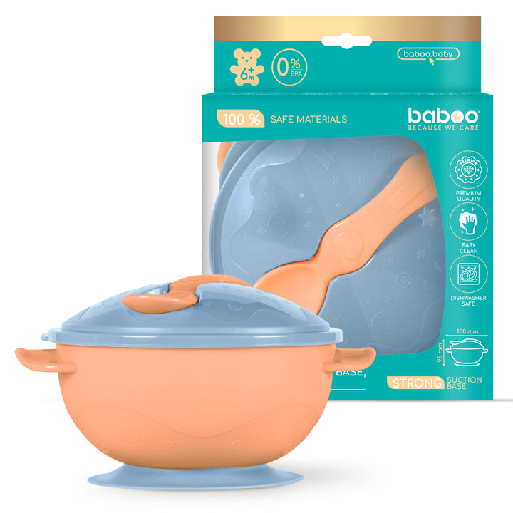 Baboo Suction Feeding Bowl & Spoon Set 6m+ (Blue Haze)