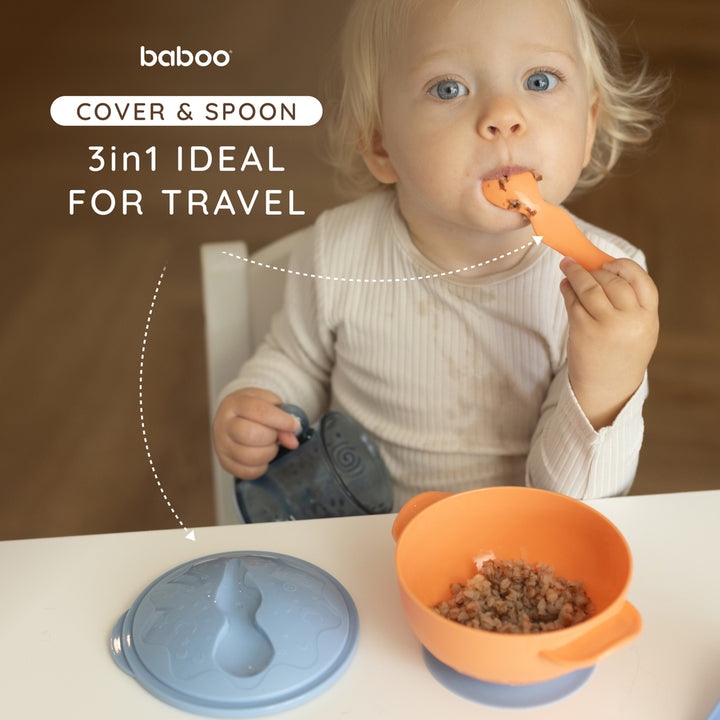 Baboo Suction Feeding Bowl & Spoon Set 6m+ (Blue Haze)