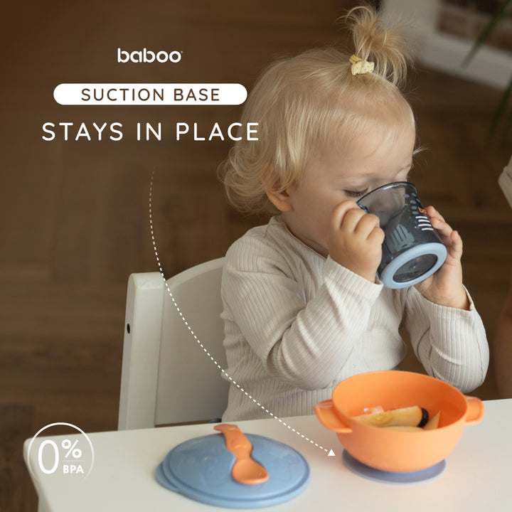 Baboo Suction Feeding Bowl & Spoon Set 6m+ (Blue Haze)