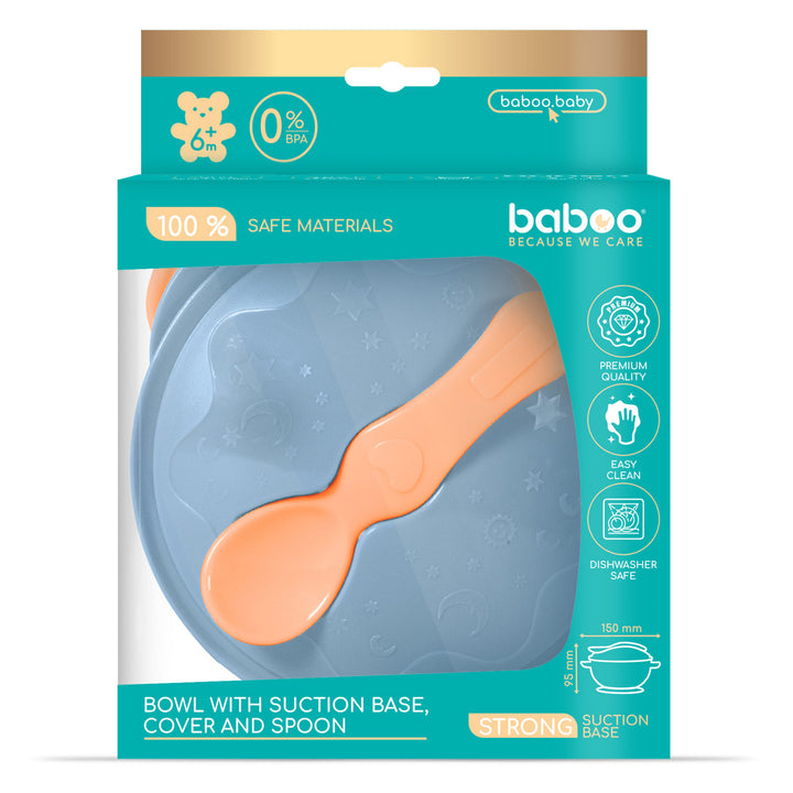 Baboo Suction Feeding Bowl & Spoon Set 6m+ (Blue Haze)