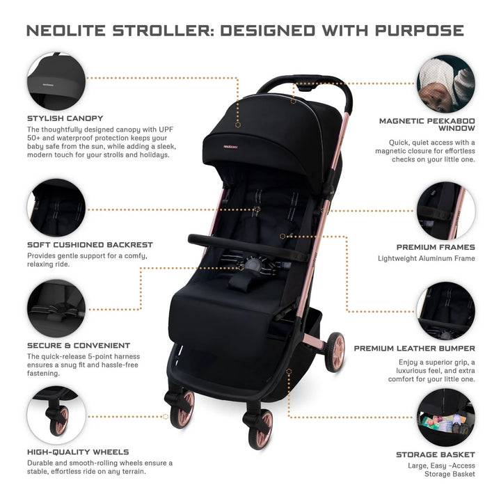 Neobreez Neolite Ultra-Compact Cabin Size Travel Stroller (Black)