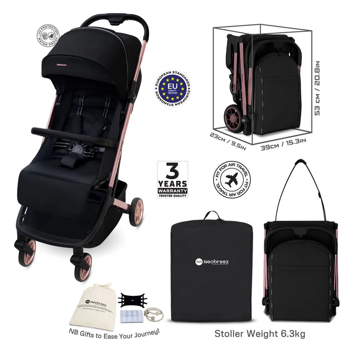 Neobreez Neolite Ultra-Compact Cabin Size Travel Stroller (Black)