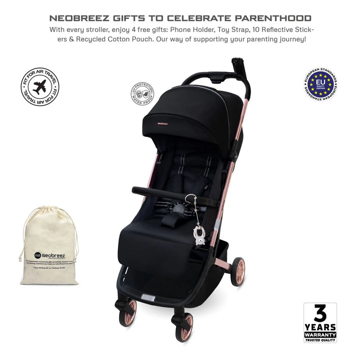 Neobreez Neolite Ultra-Compact Cabin Size Travel Stroller (Black)