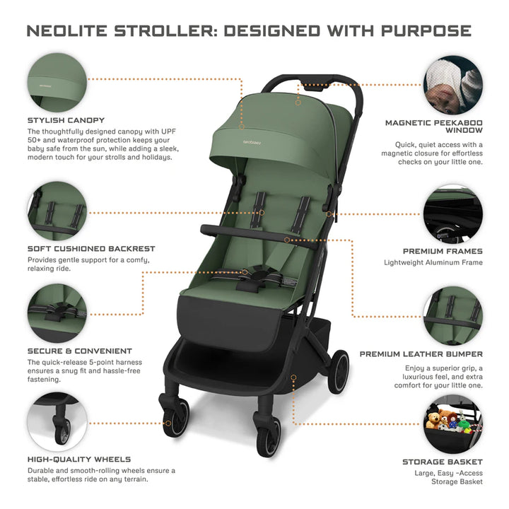Neobreez Neolite Ultra-Compact Stroller (Olive Green/Black)