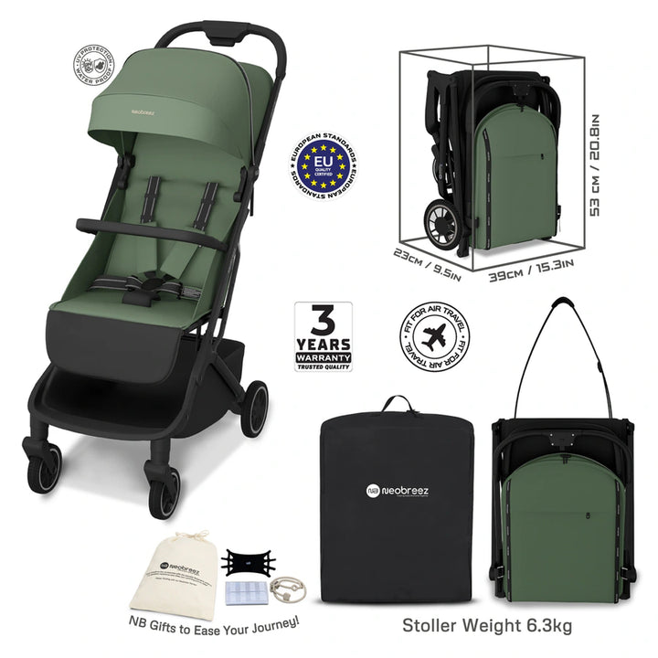 Neobreez Neolite Ultra-Compact Stroller (Olive Green/Black)