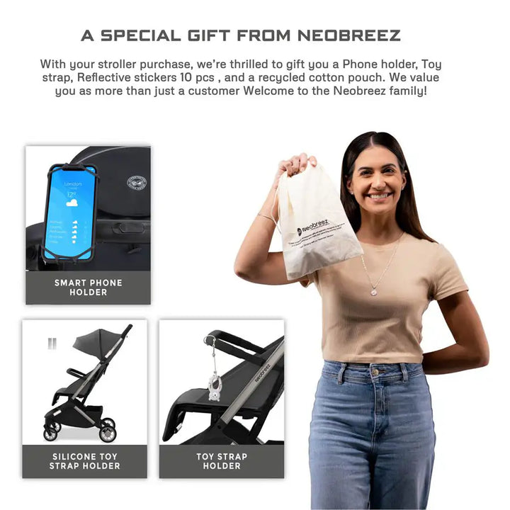 Neobreez Neolite Ultra-Compact Cabin Size Travel Stroller (Dark Grey-Black)