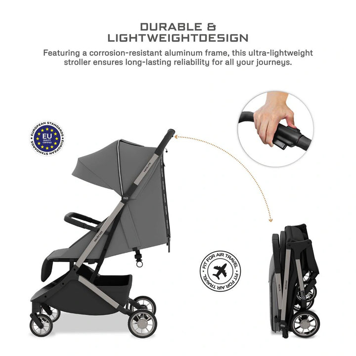 Neobreez Neolite Ultra-Compact Cabin Size Travel Stroller (Dark Grey-Black)