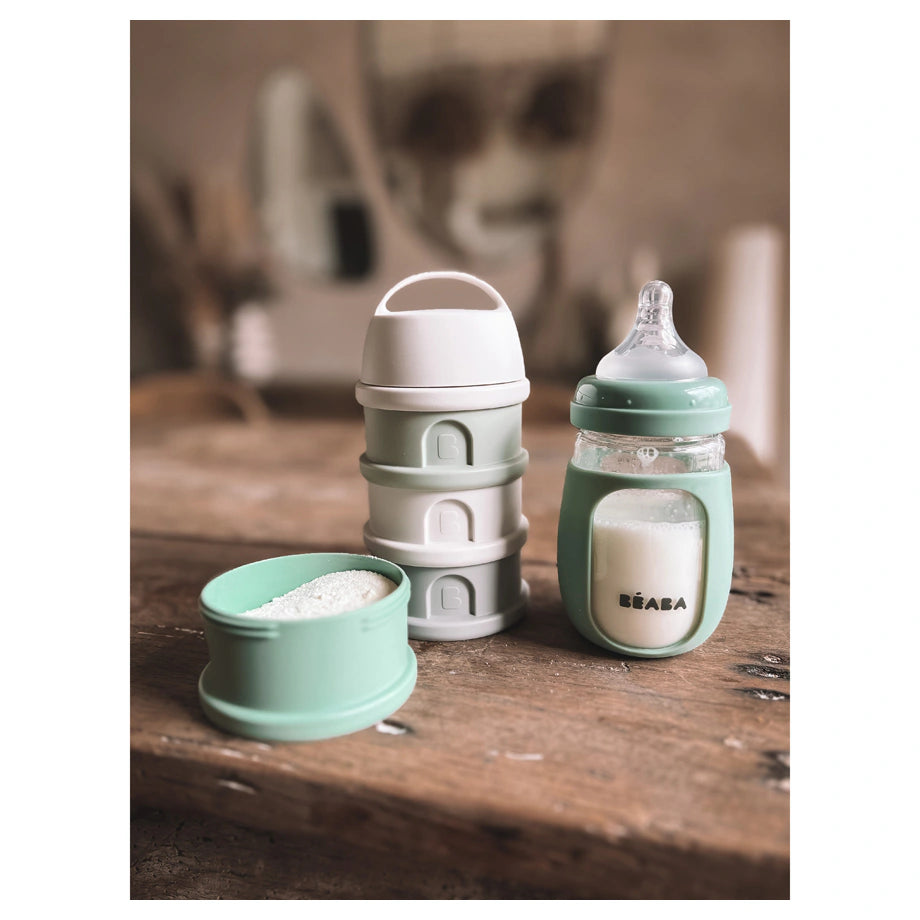 Beaba Formula Milk Container 4 Compartments Cotton (White/ Sage/ Green)