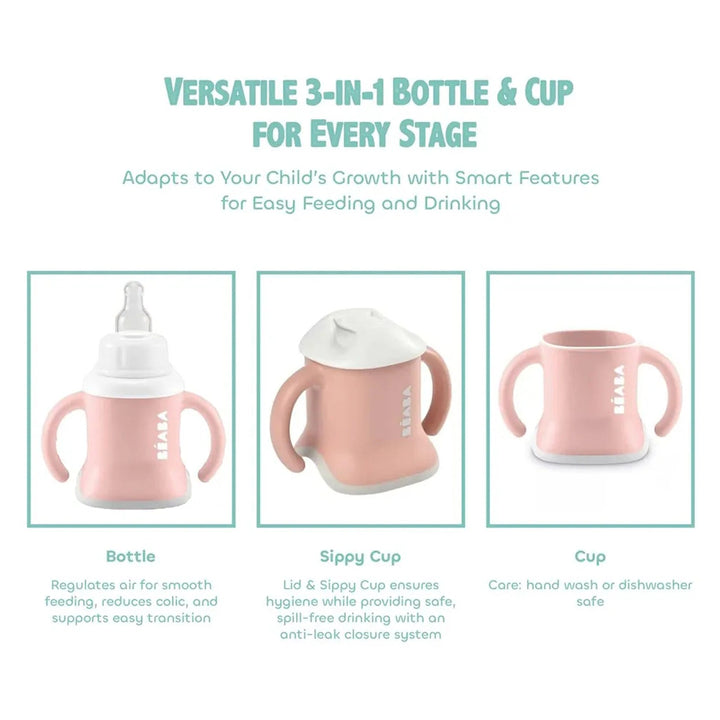 Beaba 3 In 1 Evolutive Training Cup (Old Pink)
