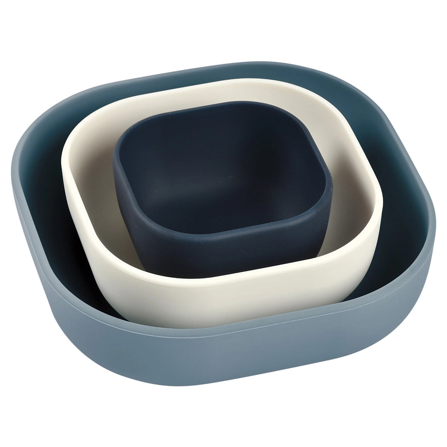 Beaba Silicone 3 Piece Nesting Bowl Set (Night Blue Cotton Baltic Blue)