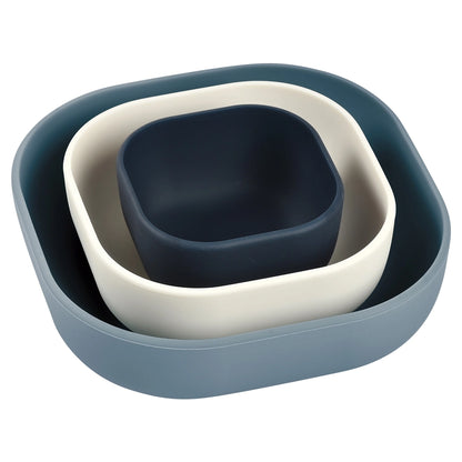 Beaba Silicone 3 Piece Nesting Bowl Set (Night Blue Cotton Baltic Blue)