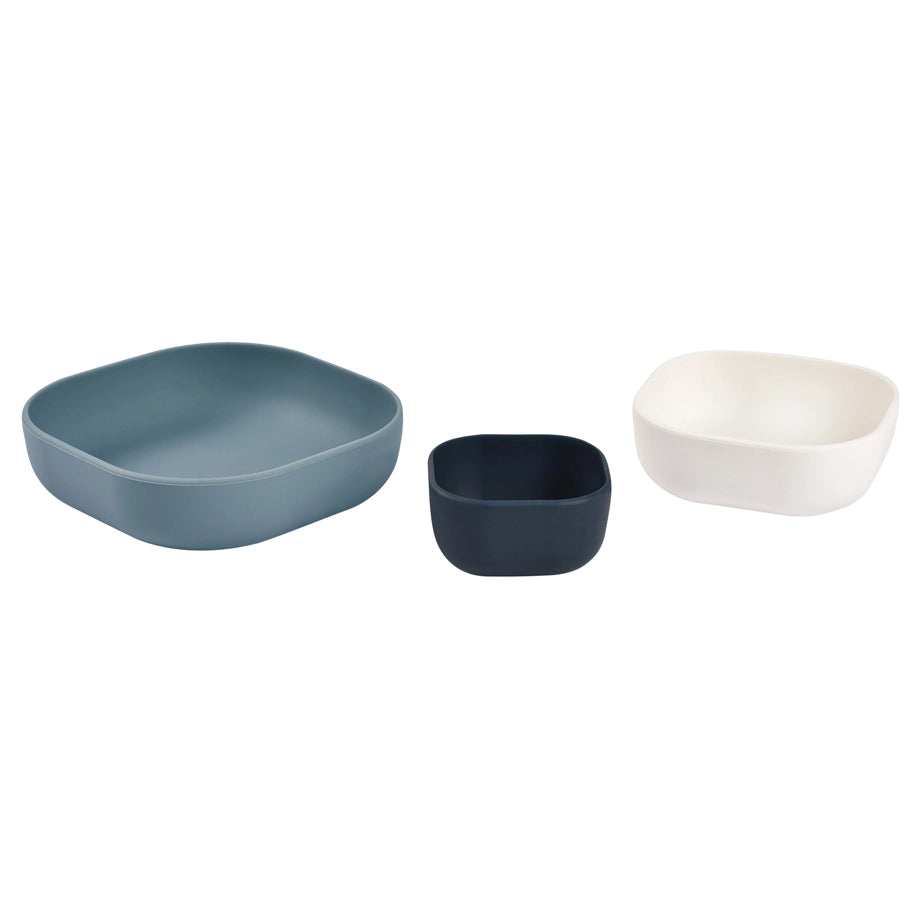 Beaba Silicone 3 Piece Nesting Bowl Set (Night Blue Cotton Baltic Blue)