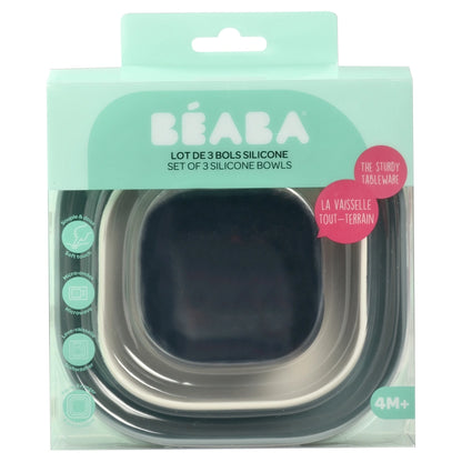 Beaba Silicone 3 Piece Nesting Bowl Set (Night Blue Cotton Baltic Blue)