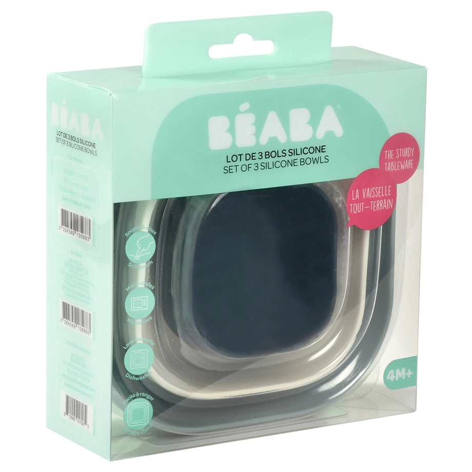 Beaba Silicone 3 Piece Nesting Bowl Set (Night Blue Cotton Baltic Blue)