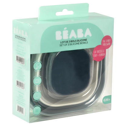Beaba Silicone 3 Piece Nesting Bowl Set (Night Blue Cotton Baltic Blue)