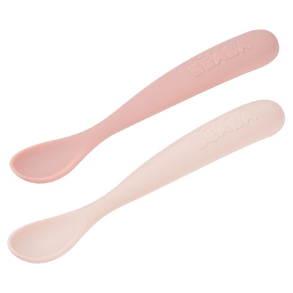Beaba Set of 2 First Age Silicone Spoons + Carrying Case (Cotton Candy Duo)