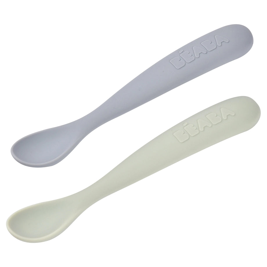 Beaba Set of 2 First Age Silicone Spoons + Carrying Case (Nature Duo)