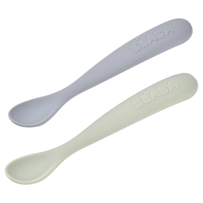Beaba Set of 2 First Age Silicone Spoons + Carrying Case (Nature Duo)