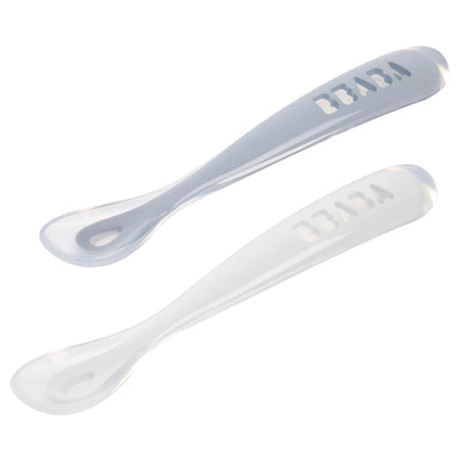 Beaba Silicone Spoon 1st Age Set of 2 + Box (Pebble Cloud Blue Duo)