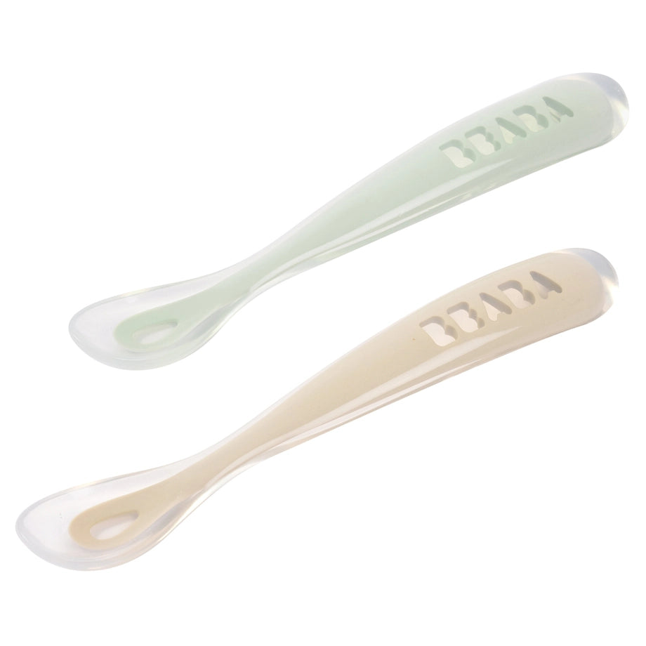 Beaba Silicone Spoon 1st Age Set of 2 + Box (Clay Misty Green Duo)