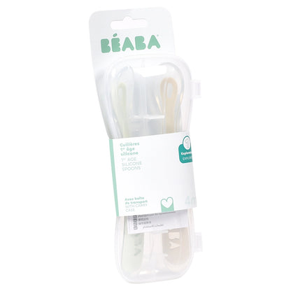Beaba Silicone Spoon 1st Age Set of 2 + Box (Clay Misty Green Duo)