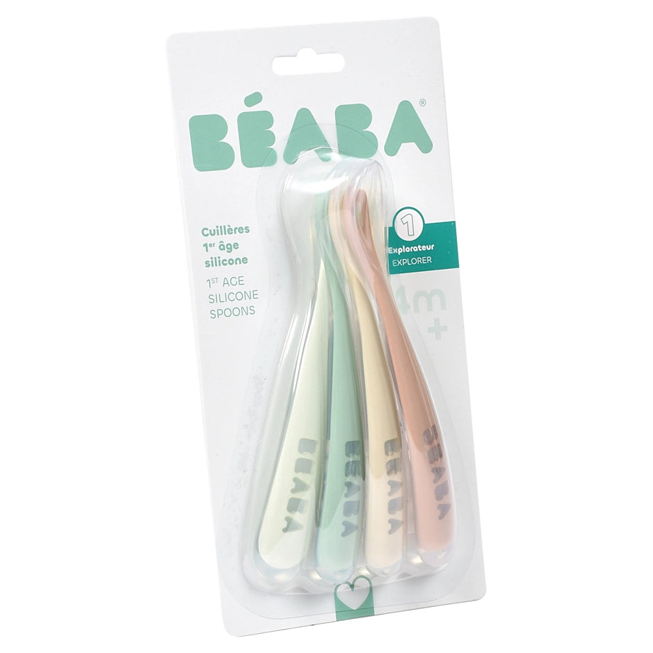 Beaba Set of 4 First Age Silicone Spoons (Natural Set)
