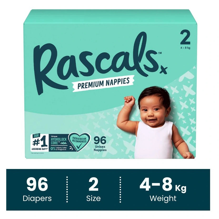 Rascals Premium Baby Diapers Jumbo Box (4–8 kg, 96 Count)