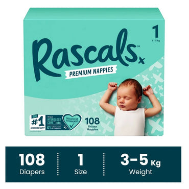 Rascals Premium Baby Diapers Jumbo Box (3–5 kg, 108 Count)